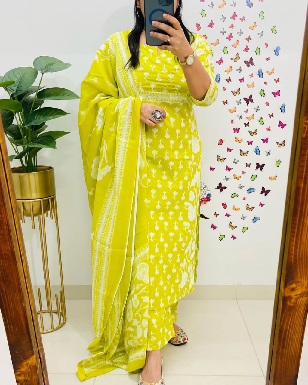 Biba Lemon Yellow Designer Azrak Cotton Suit