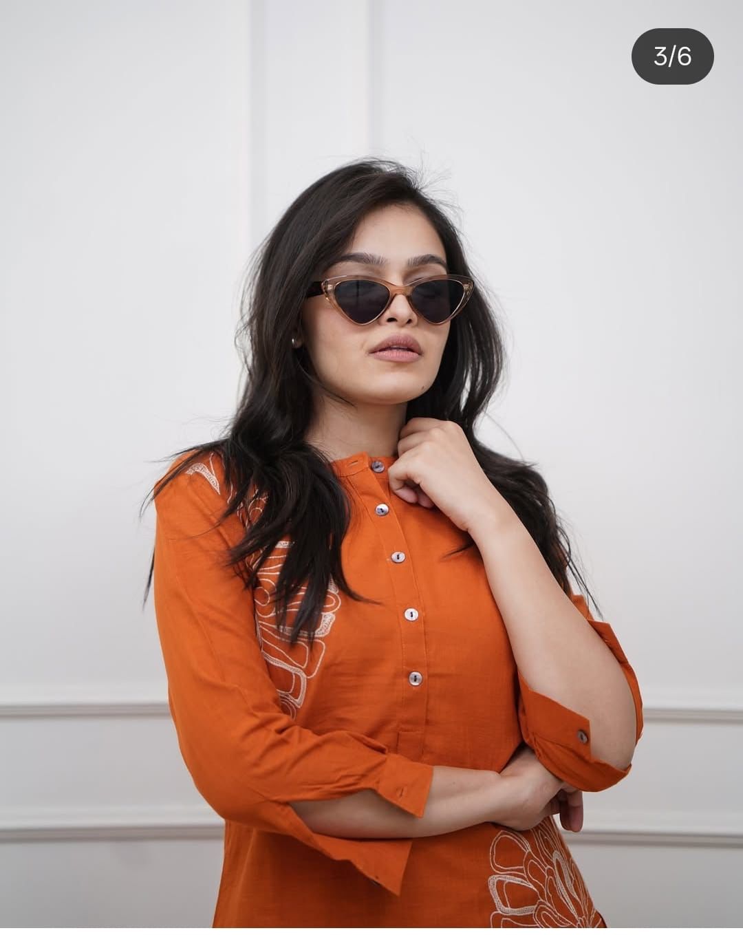 Biba Orange Pure Cotton Kurta Pant Set with Embroidery Work