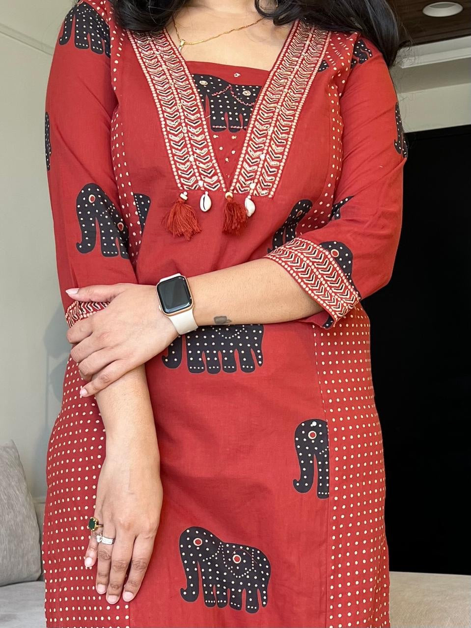Biba Printed Cotton Kurti Pant and Dupatta Set