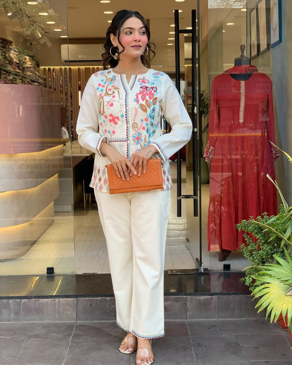 Biba White Premium Cotton Co-ord Set Embroidery Work