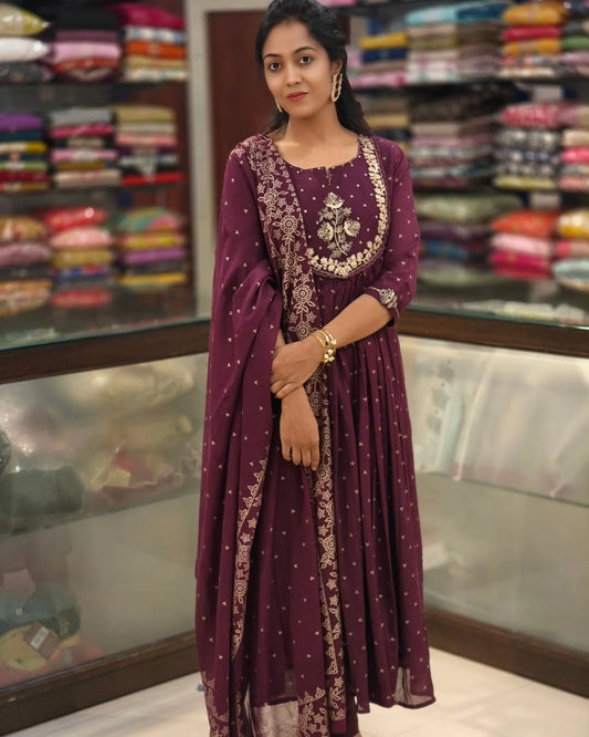 Biba Maroon Pure Cotton Ekat Print Kurti Pant Dupatta Set
