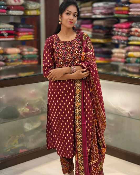 Biba Pure Cotton Ekat Print Kurti Pant Dupatta Set