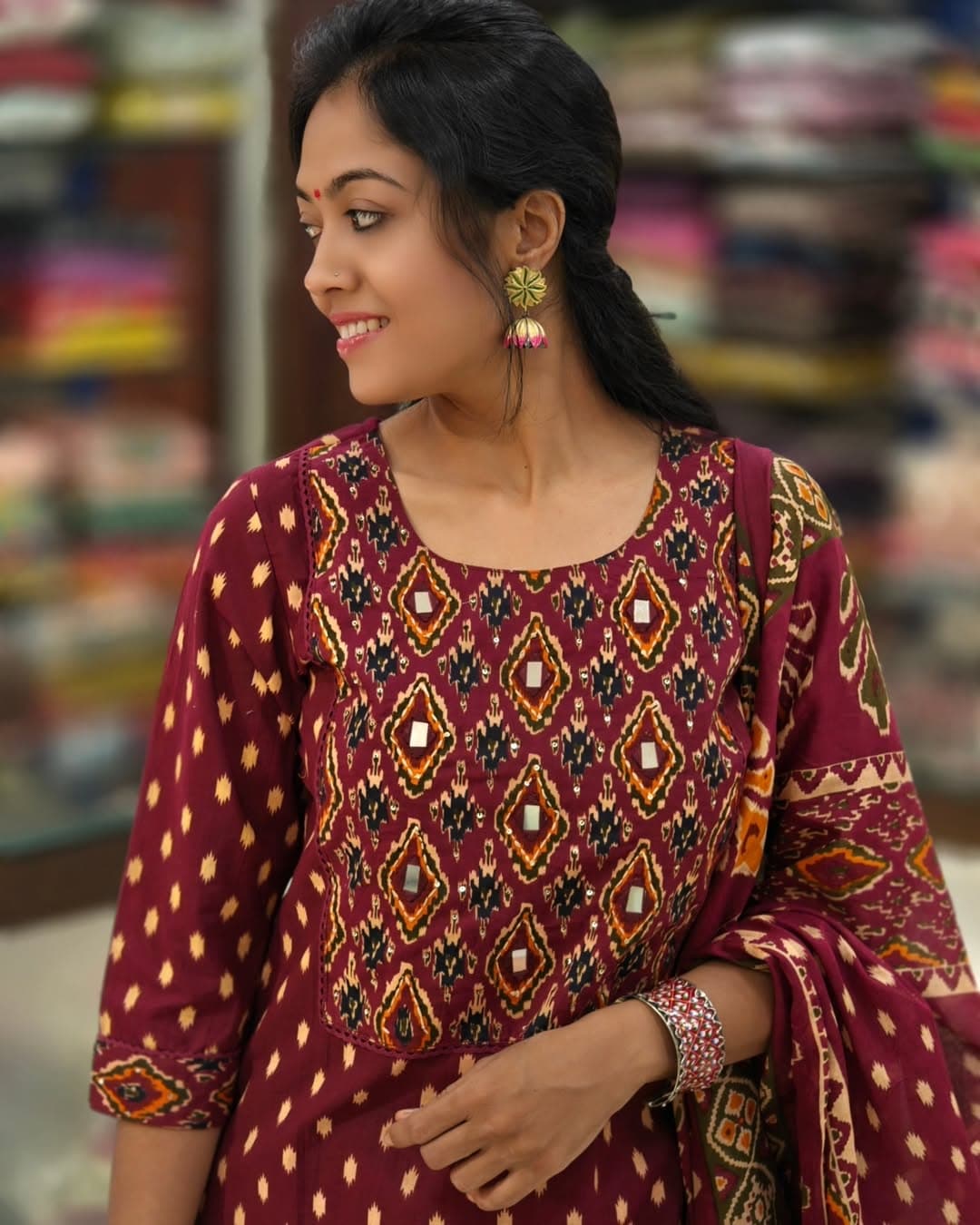 Biba Pure Cotton Ekat Print Kurti Pant Dupatta Set
