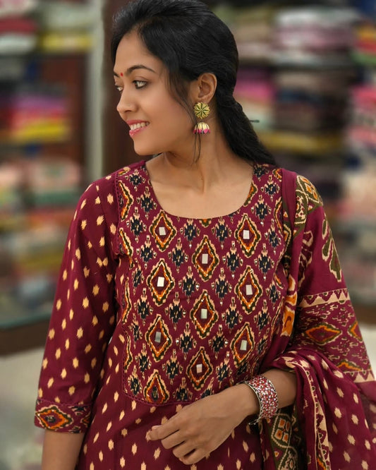 Biba Pure Cotton Ekat Print Kurti Pant Dupatta Set