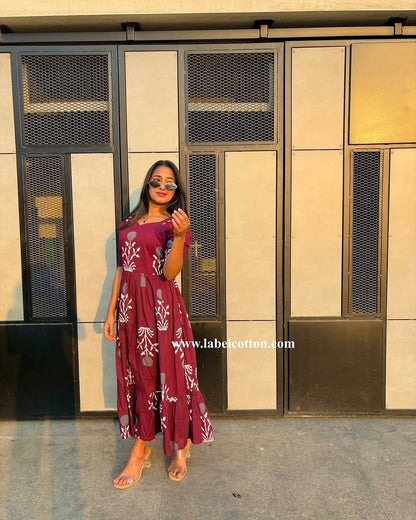 Biba Elegant Maroon Embroidered Maxi Dress