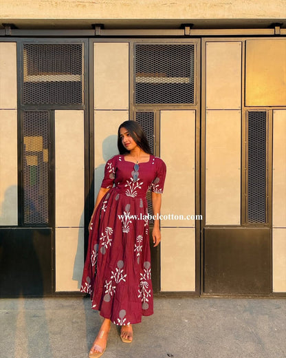 Biba Elegant Maroon Embroidered Maxi Dress