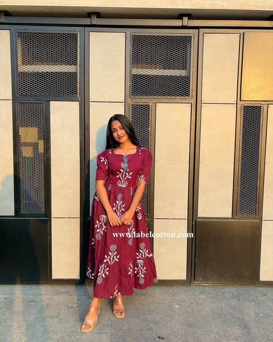 Biba Elegant Maroon Embroidered Maxi Dress