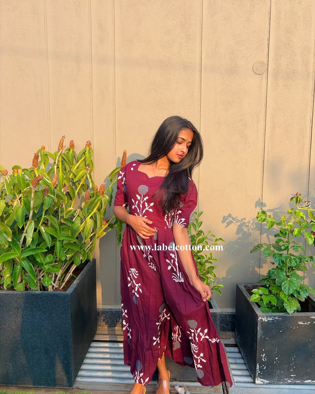 Biba Elegant Maroon Embroidered Maxi Dress