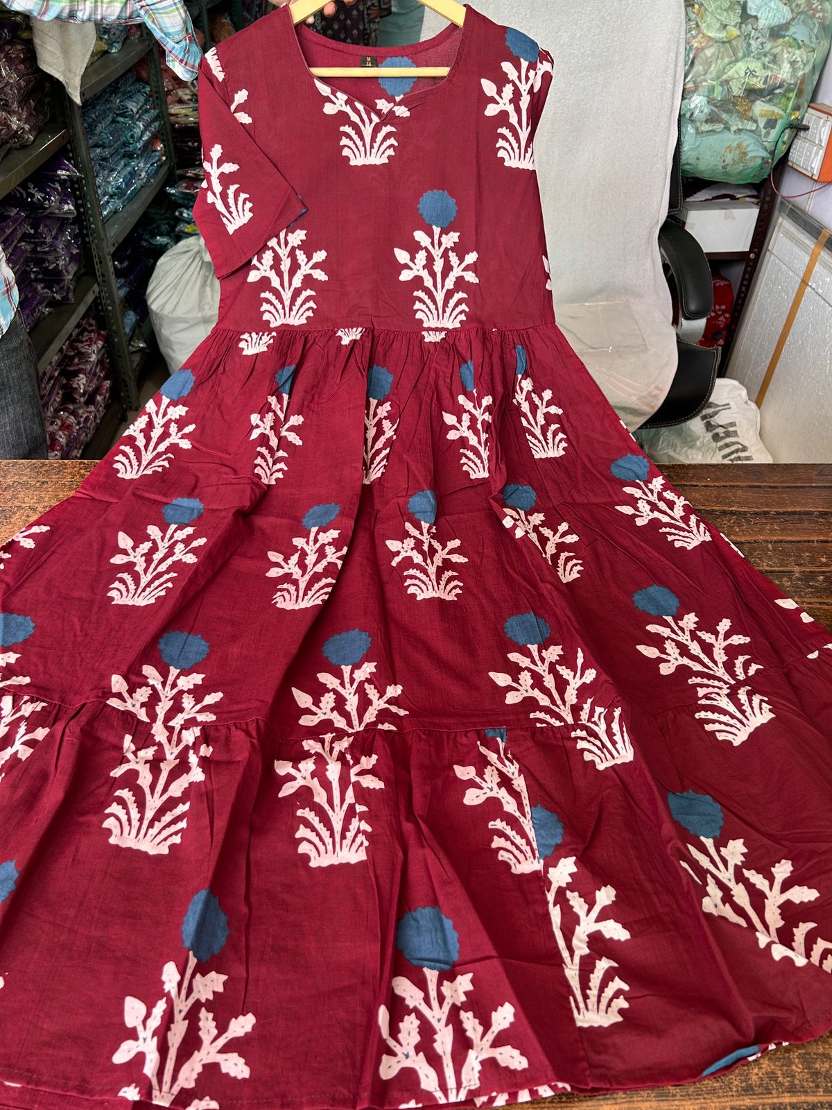Biba Elegant Maroon Embroidered Maxi Dress