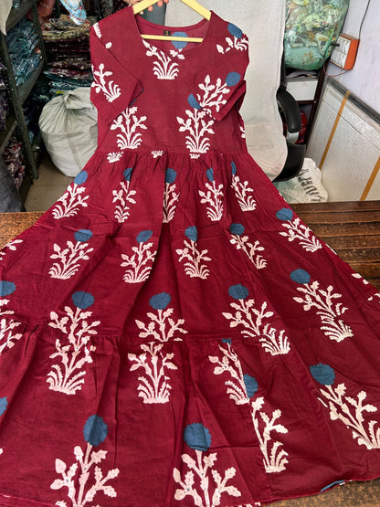 Biba Elegant Maroon Embroidered Maxi Dress