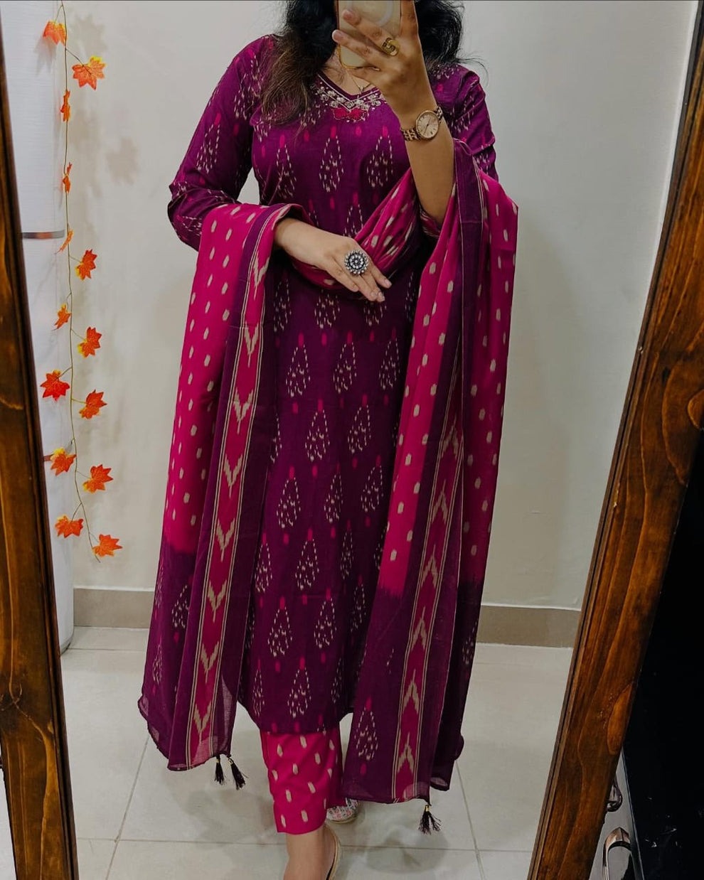 Biba Designer Ikkat Print with Kurti Pant & Dupatta Set