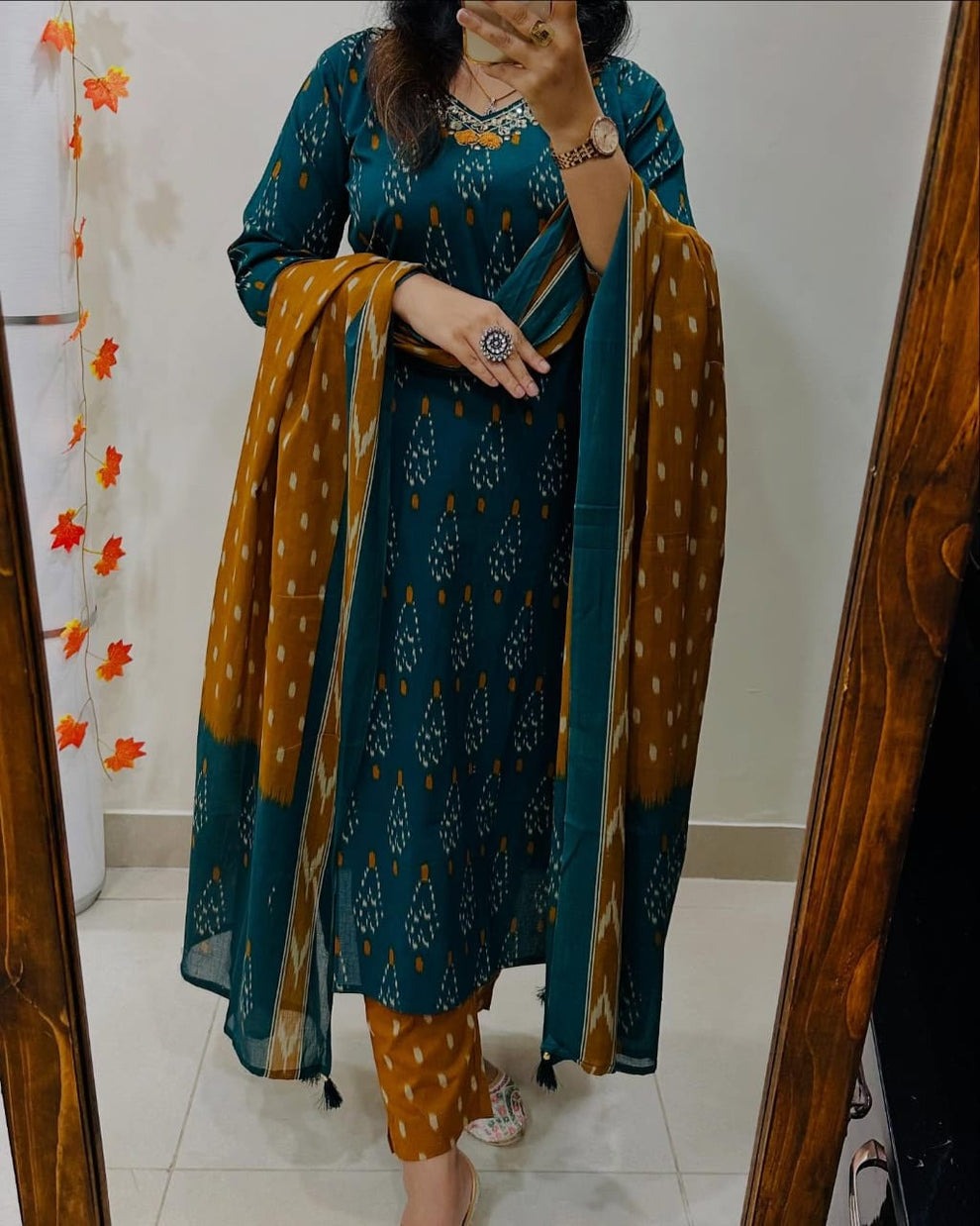 Biba Designer Ikkat Print with Kurti Pant & Dupatta Set