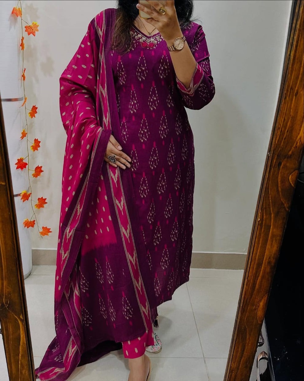 Biba Designer Ikkat Print with Kurti Pant & Dupatta Set