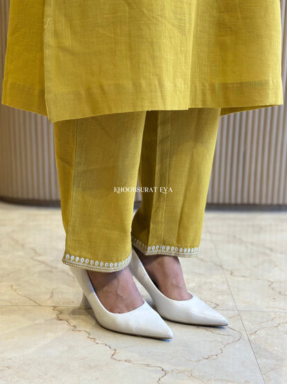 Biba Yellow Beautiful Cotton Slub with Both Sides Pocket