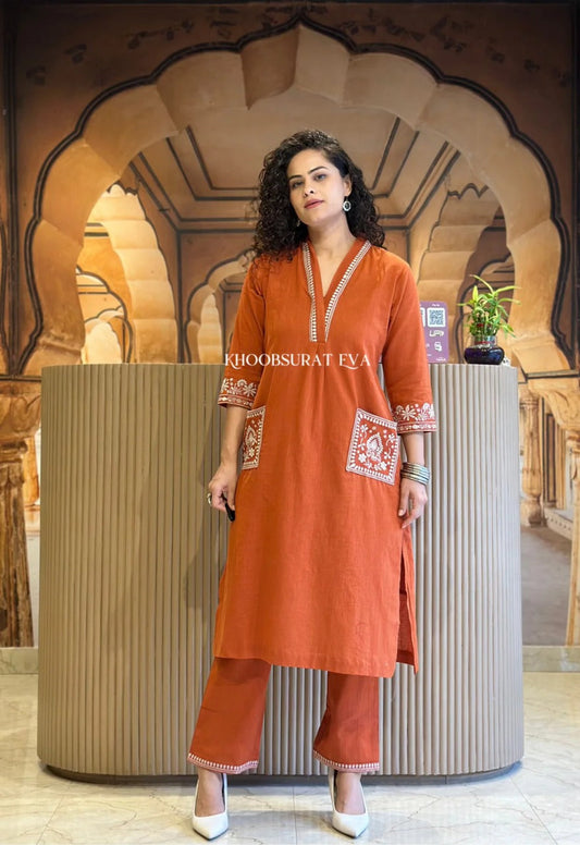 Biba Orange Beautiful Cotton Slub with Both Sides Pocket