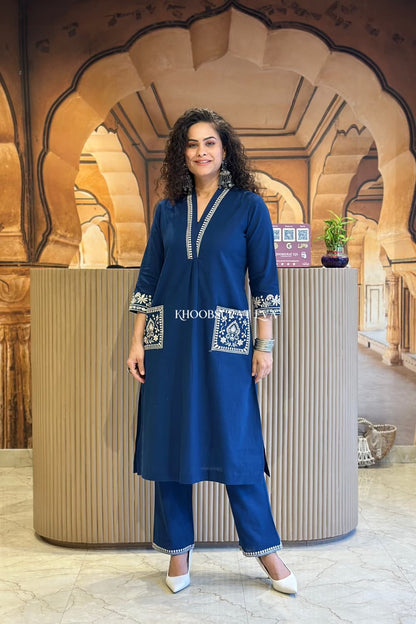 Biba Blue Beautiful Cotton Slub with Both Sides Pocket