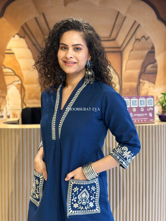 Biba Blue Beautiful Cotton Slub with Both Sides Pocket