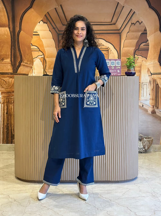 Biba Blue Beautiful Cotton Slub with Both Sides Pocket