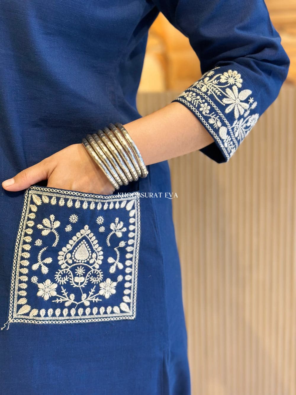 Biba Blue Beautiful Cotton Slub with Both Sides Pocket
