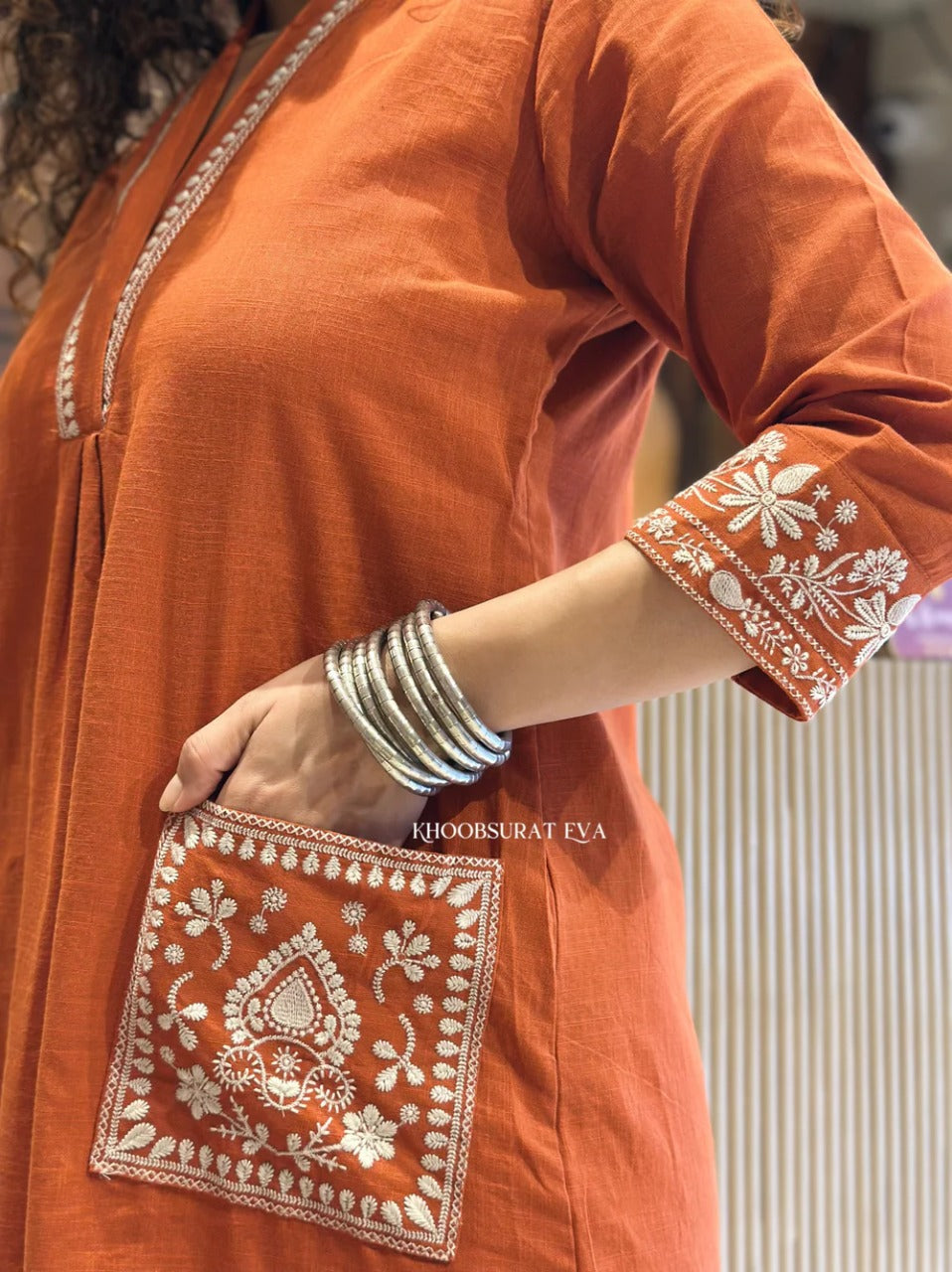 Biba Orange Beautiful Cotton Slub with Both Sides Pocket
