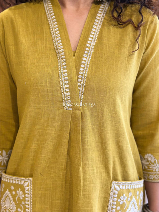 Biba Yellow Beautiful Cotton Slub with Both Sides Pocket