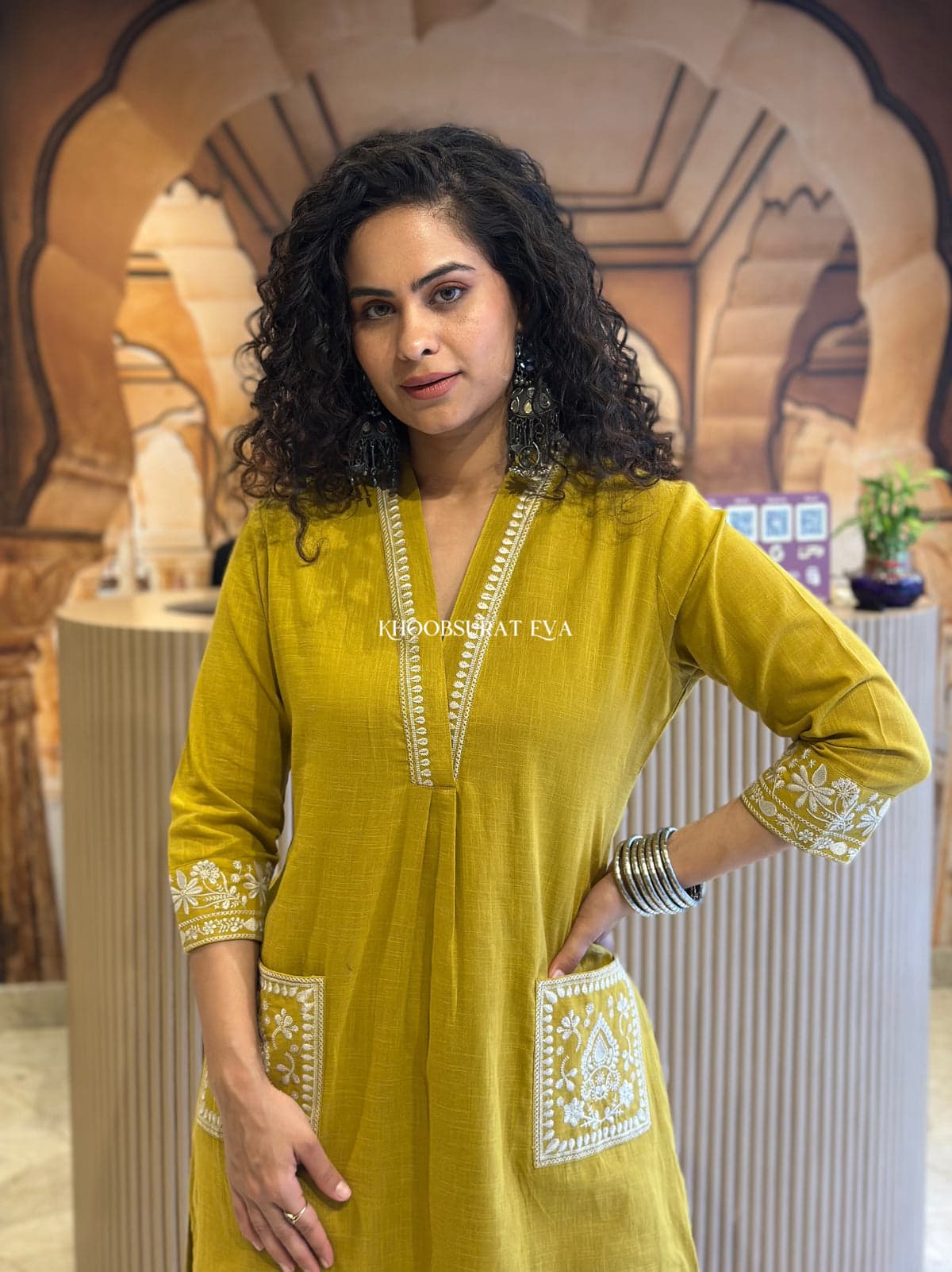 Biba Yellow Beautiful Cotton Slub with Both Sides Pocket
