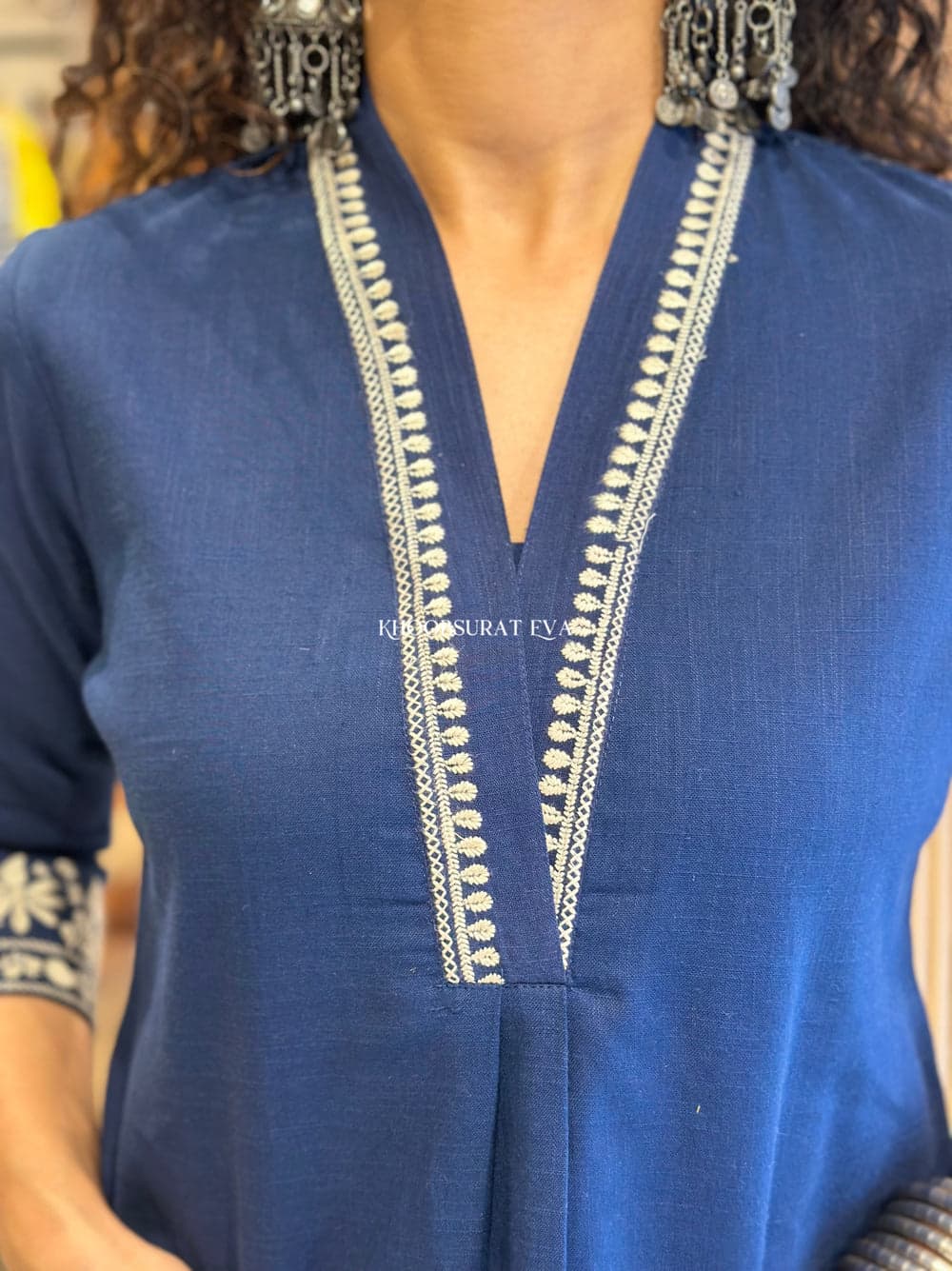 Biba Blue Beautiful Cotton Slub with Both Sides Pocket