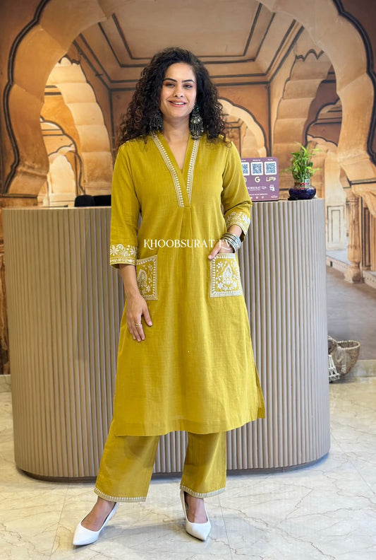 Biba Yellow Beautiful Cotton Slub with Both Sides Pocket