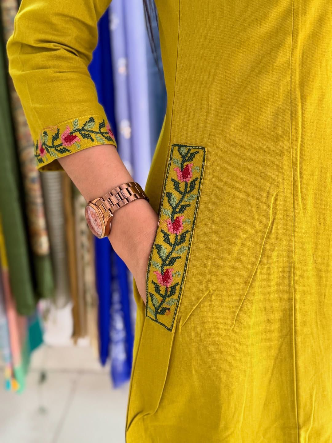 Biba Elegant Mustard Yellow Embroidered Kurta Set for Women