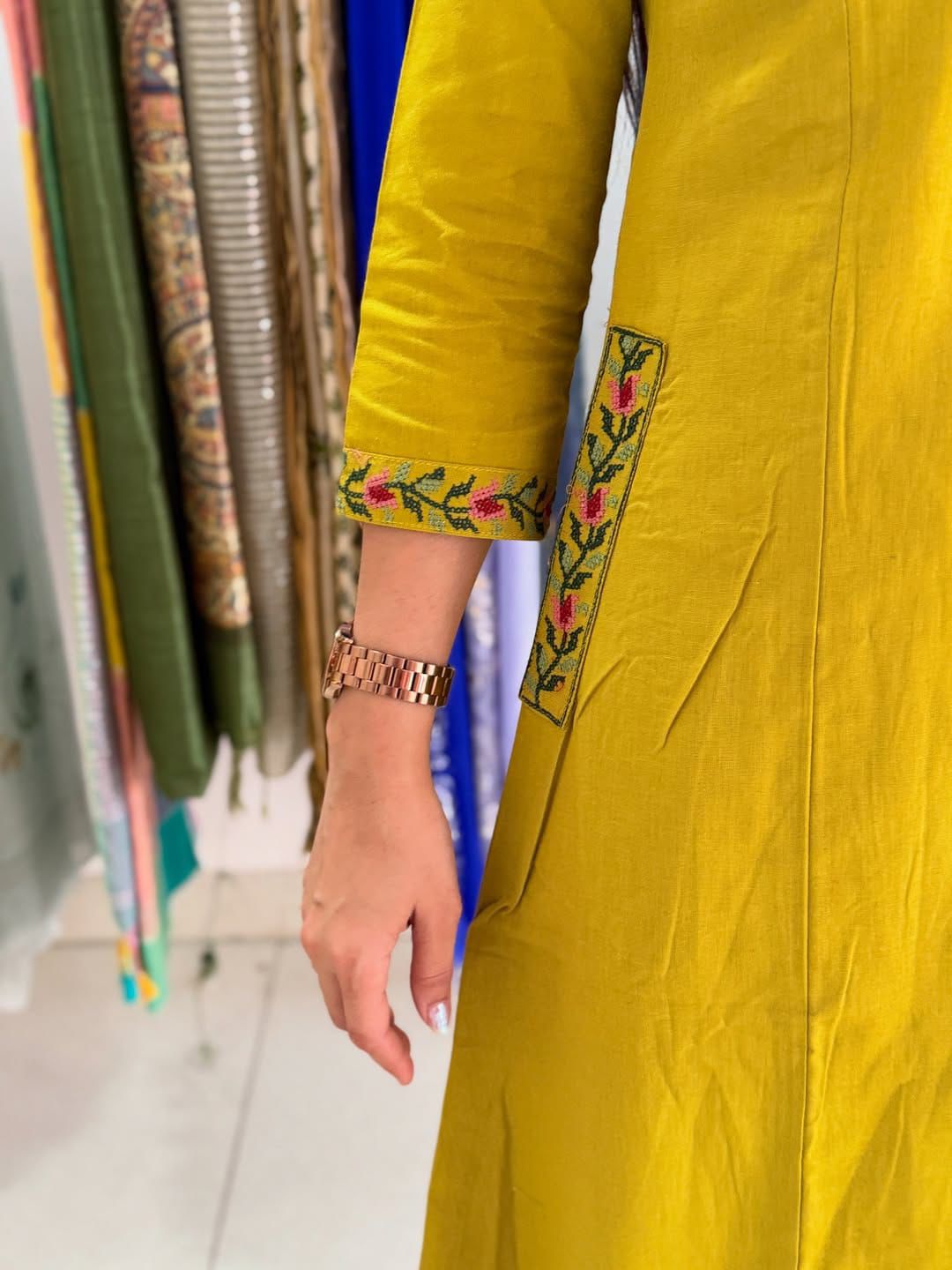 Biba Elegant Mustard Yellow Embroidered Kurta Set for Women