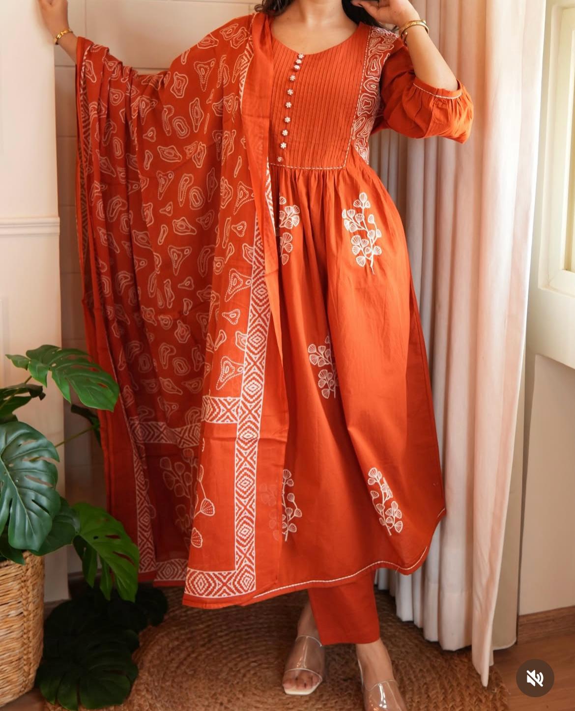 Biba Pure Cotton Printed Kurta Set with Dupatta For Woman