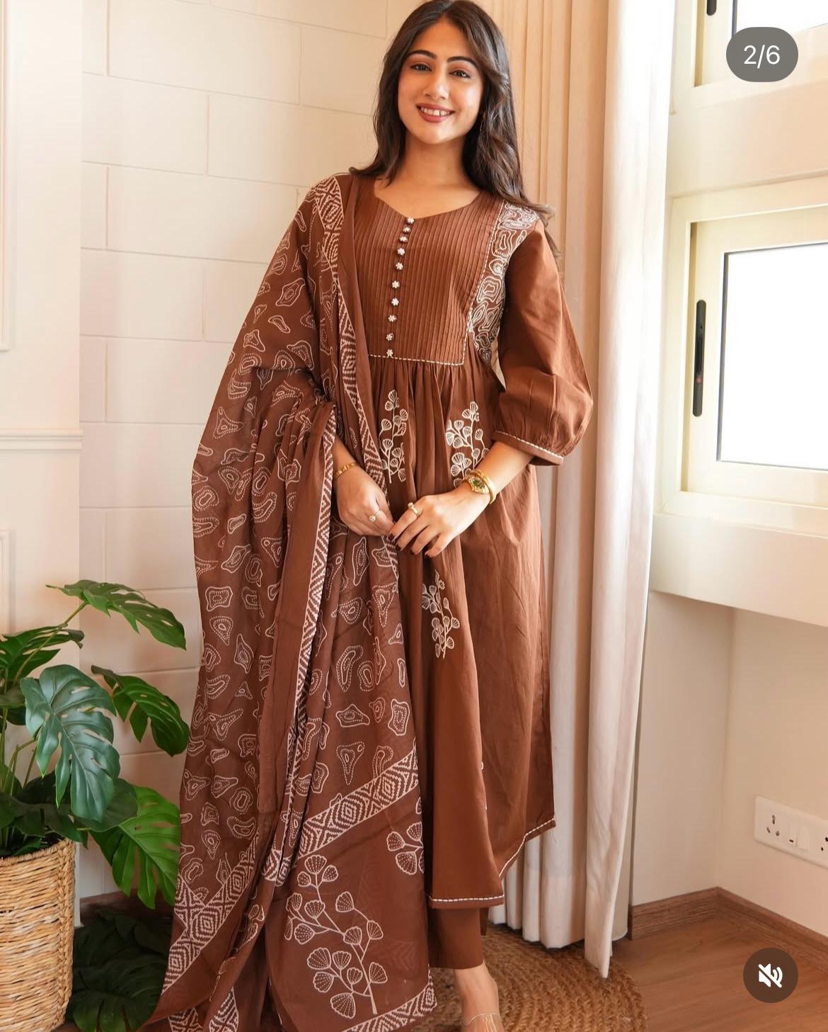 Biba Pure Cotton Printed Kurta Set with Dupatta For Woman