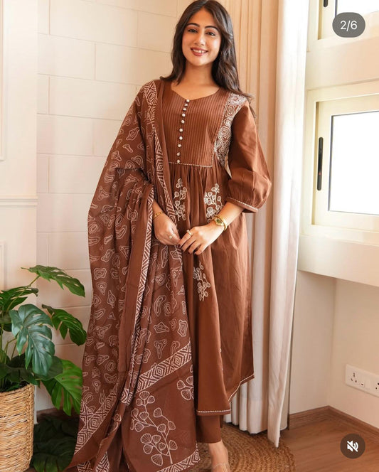 Biba Pure Cotton Printed Kurta Set with Dupatta For Woman