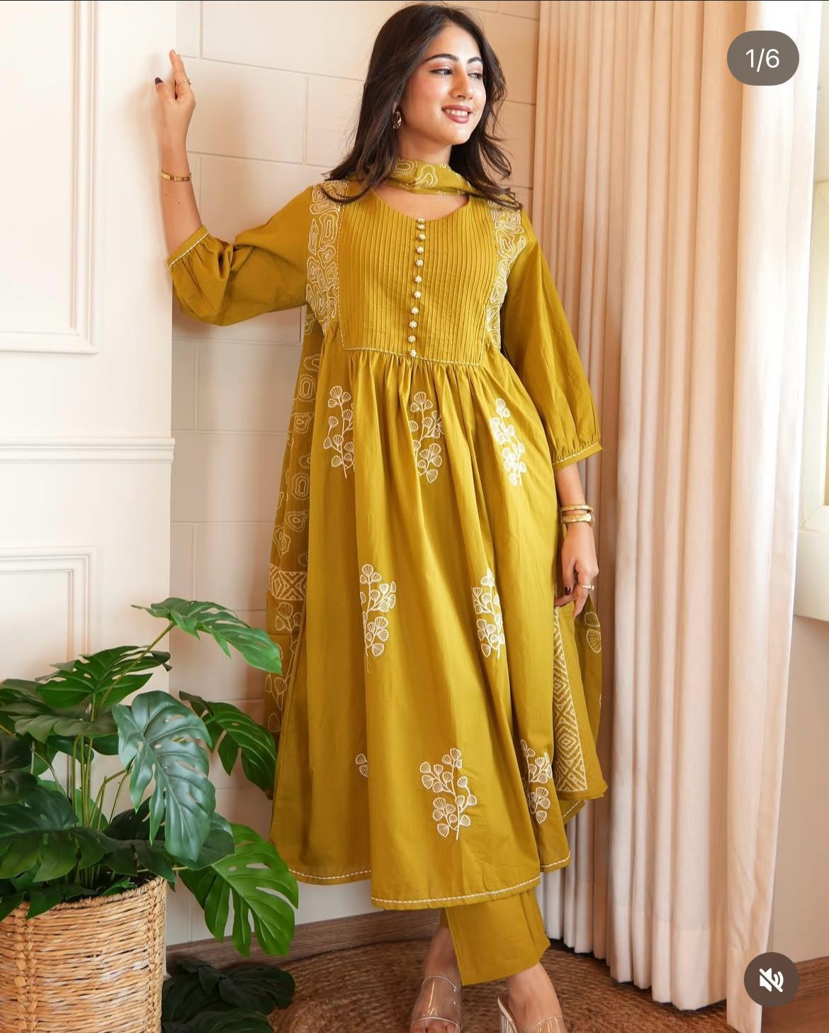 Biba Pure Cotton Printed Kurta Set with Dupatta For Woman