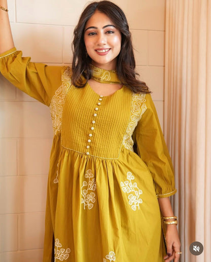 Biba Pure Cotton Printed Kurta Set with Dupatta For Woman