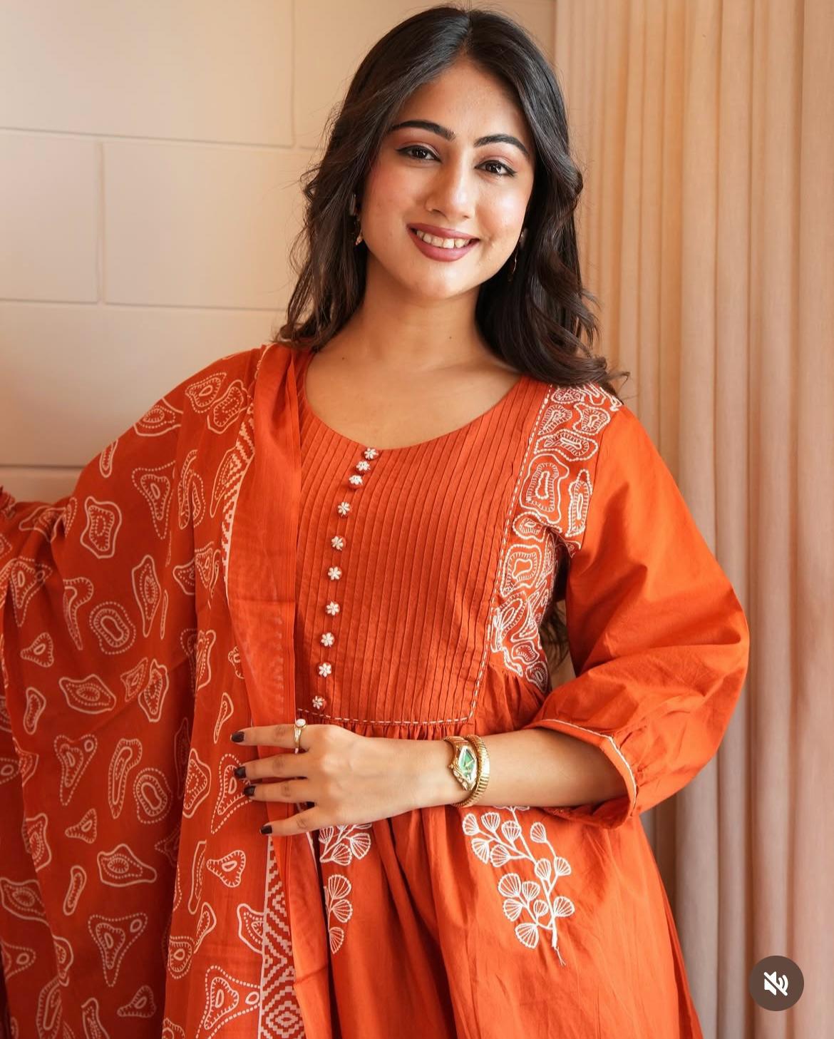 Biba Pure Cotton Printed Kurta Set with Dupatta For Woman