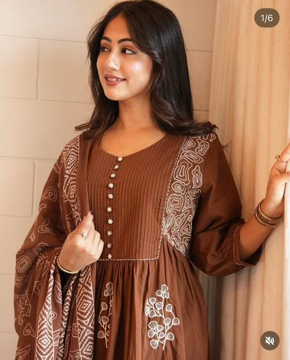 Biba Pure Cotton Printed Kurta Set with Dupatta For Woman