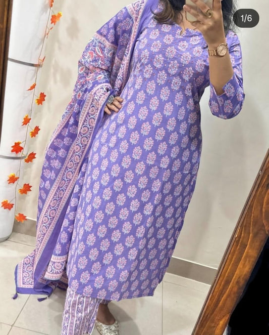 Biba Purple Floral Print Straight Kurta Set