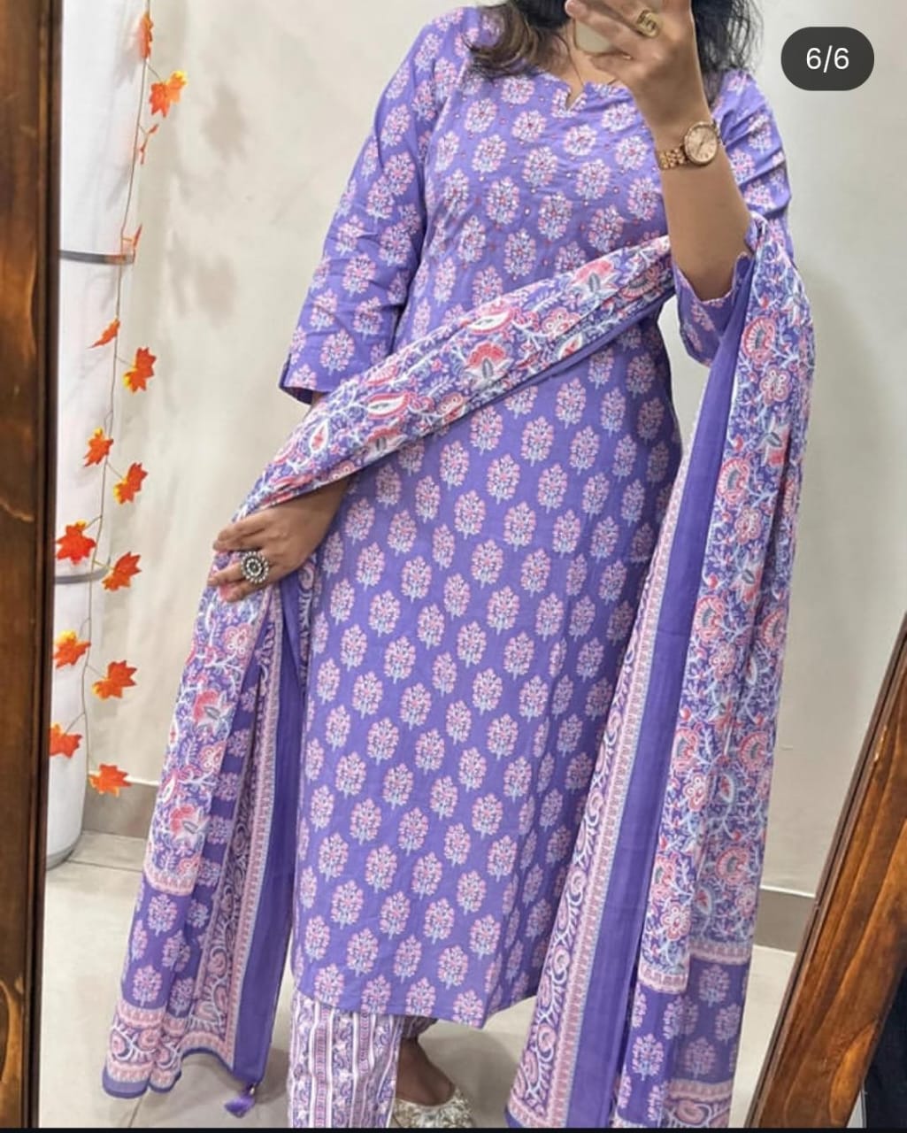 Biba Purple Floral Print Straight Kurta Set