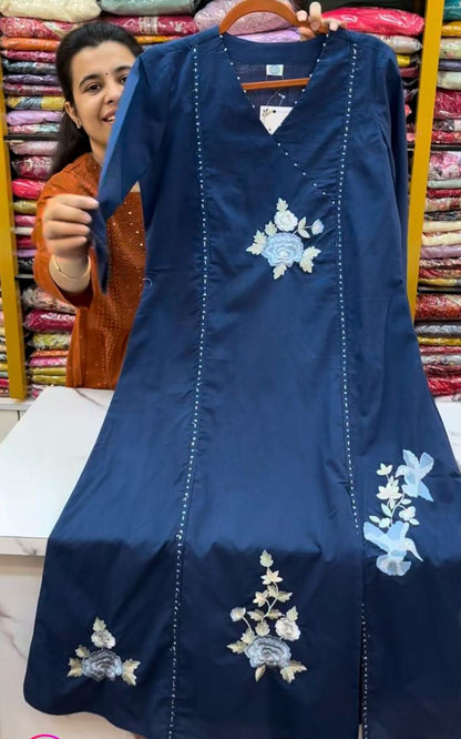 Biba Ira Embroedri Square Block Print Kurta In Indigo