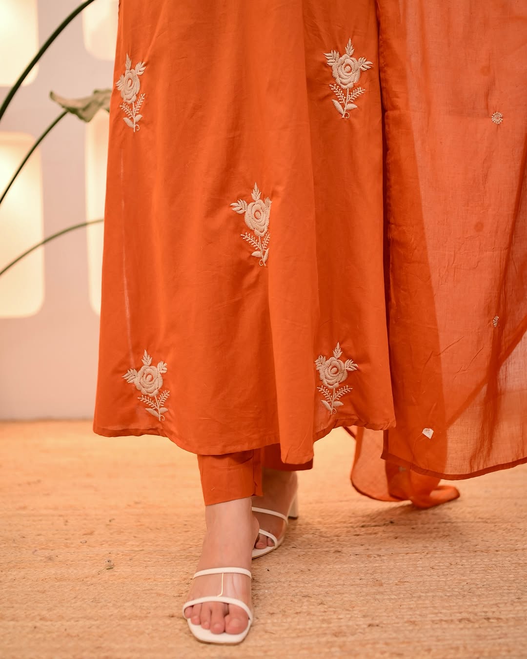 Mocha Brown Threadwork Cotton Suit