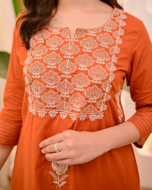 Mocha Brown Threadwork Cotton Suit