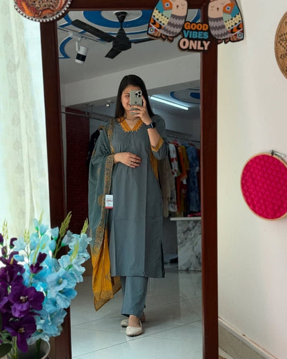 Pure Cotton Handwork Suit Set with Block-Printed Mul Dupatta
